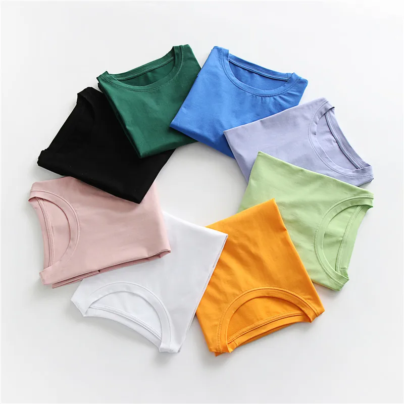 

2021 Summer New 100% Cotton White Solid T Shirt Women Causal O-neck Basic T-shirt Male High Quality Classical Tops