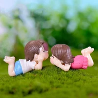2pcs cute lovers boy girl lying on front miniature garden bonsai dollhouse decor