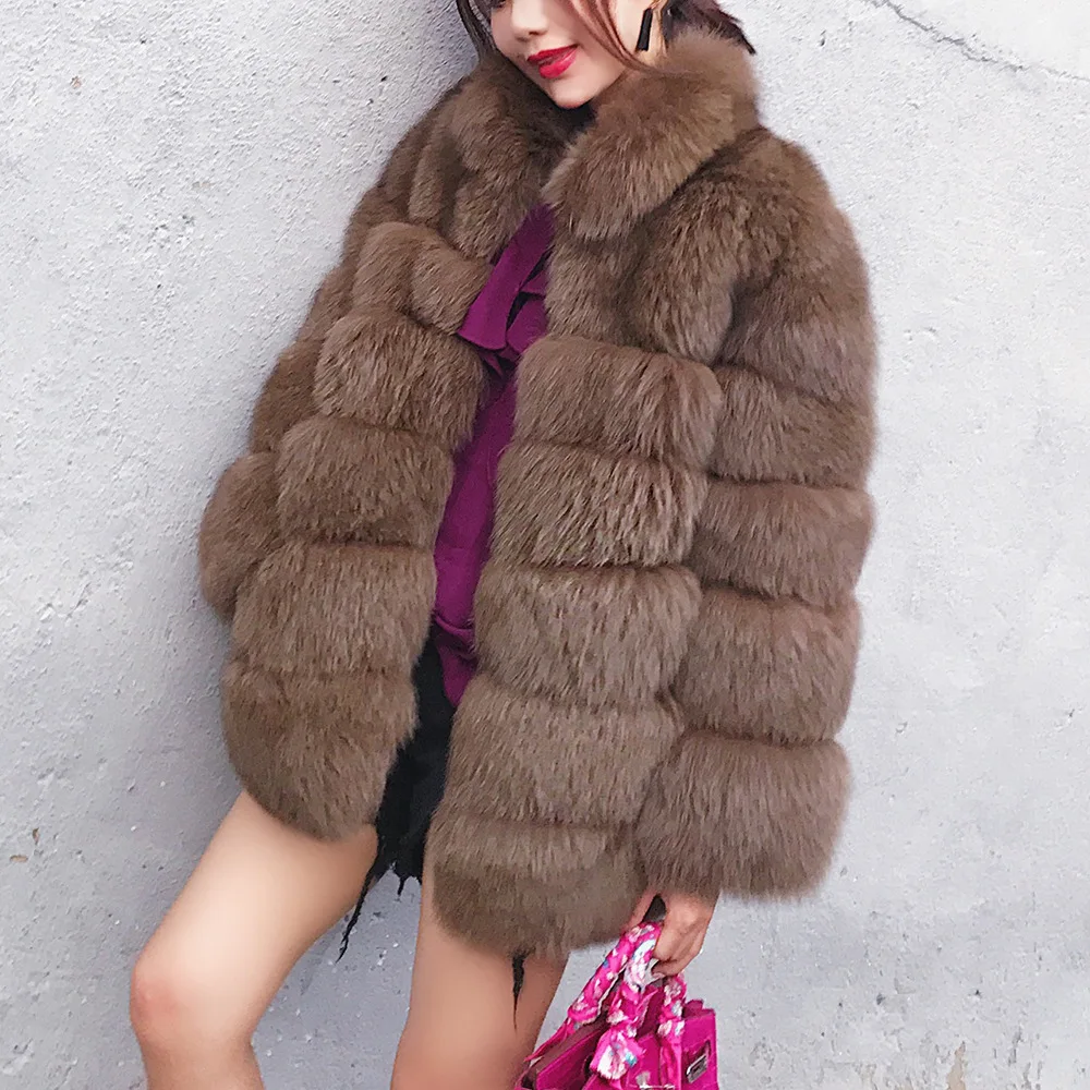 Luxury real fox warm women's coat vest winter mid-length fashion leather grass women's coat jacket 4XL enlarge