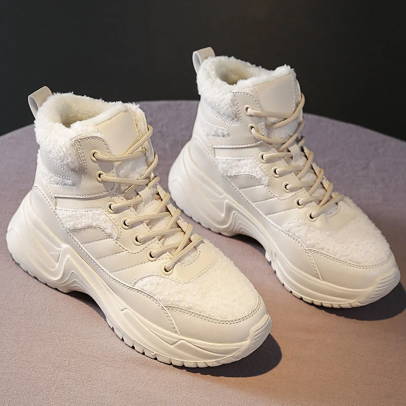 Зимние ботинки женские ботильоны теплые плюшевые зимние кроссовки на платформе