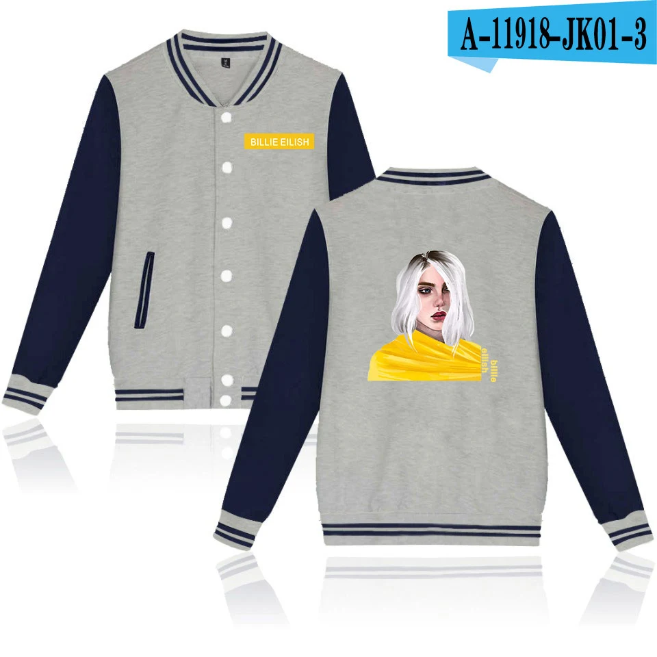 As picture Billie Eilish, бейсбольная куртка, женская, мужская, модная, повседневная, Харадзюку, хип-хоп, уличная, с принтом, бейсбольная куртка, синяя+ серая, куртки, топы - Цвет: As picture