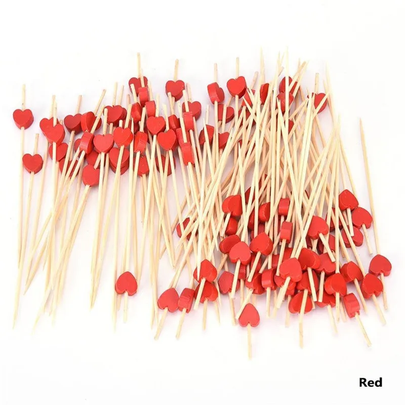 JJWW007800001 100pcs12cm сердце бамбуковые пищевые палочки буфет фрукт для кекса вилка вечерние торт десерт салат растительные палочки коктейль зубочистка шампур - Color: JJWW007800001