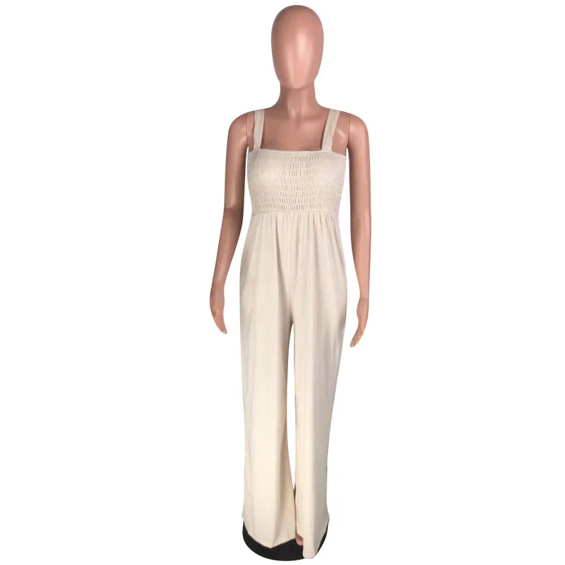 

Spaghetti Strap Loose Romper Women Jumpsuit Square Collar Sleeveless Wide Leg Playsuit Summer Backless Beach Plus Size Bodysuit