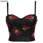 Кроп-топ с чашечками, Женский Топ, облегающий топ с открытыми плечами, корсет с вышивкой бисером, сексуальные топы, танцевальная одежда