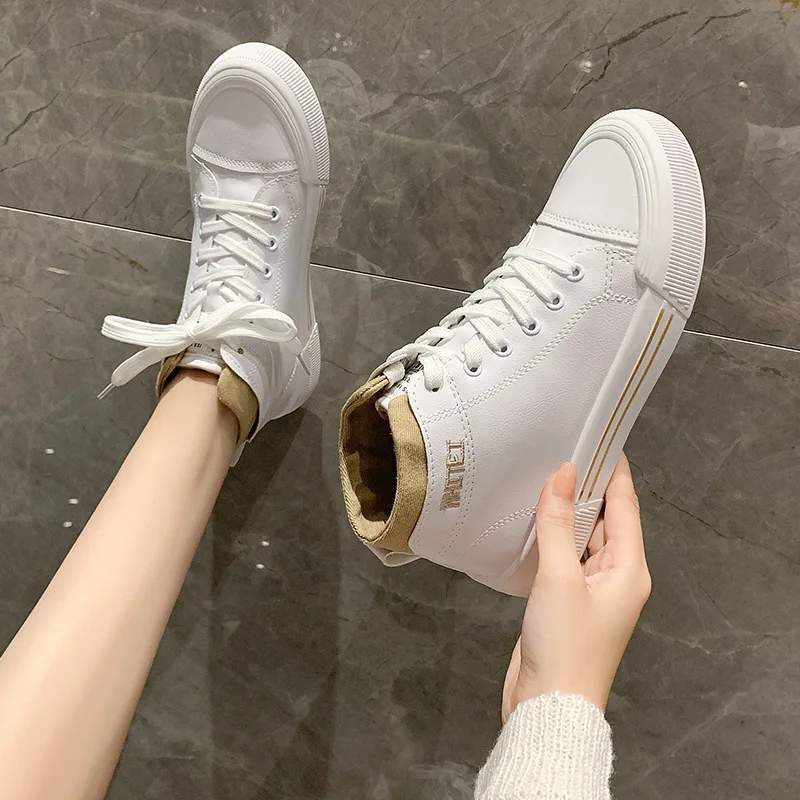 

High-top shoes women's 2021autumn and winter new sponge cake thick-soled white shoes student sports shoes women's high-top shoes