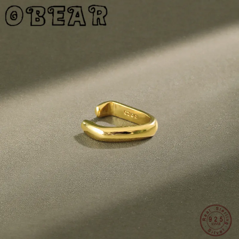 OBEAR 925 пробы серебряные Простые геометрические золотые серьги-клипсы для женщин