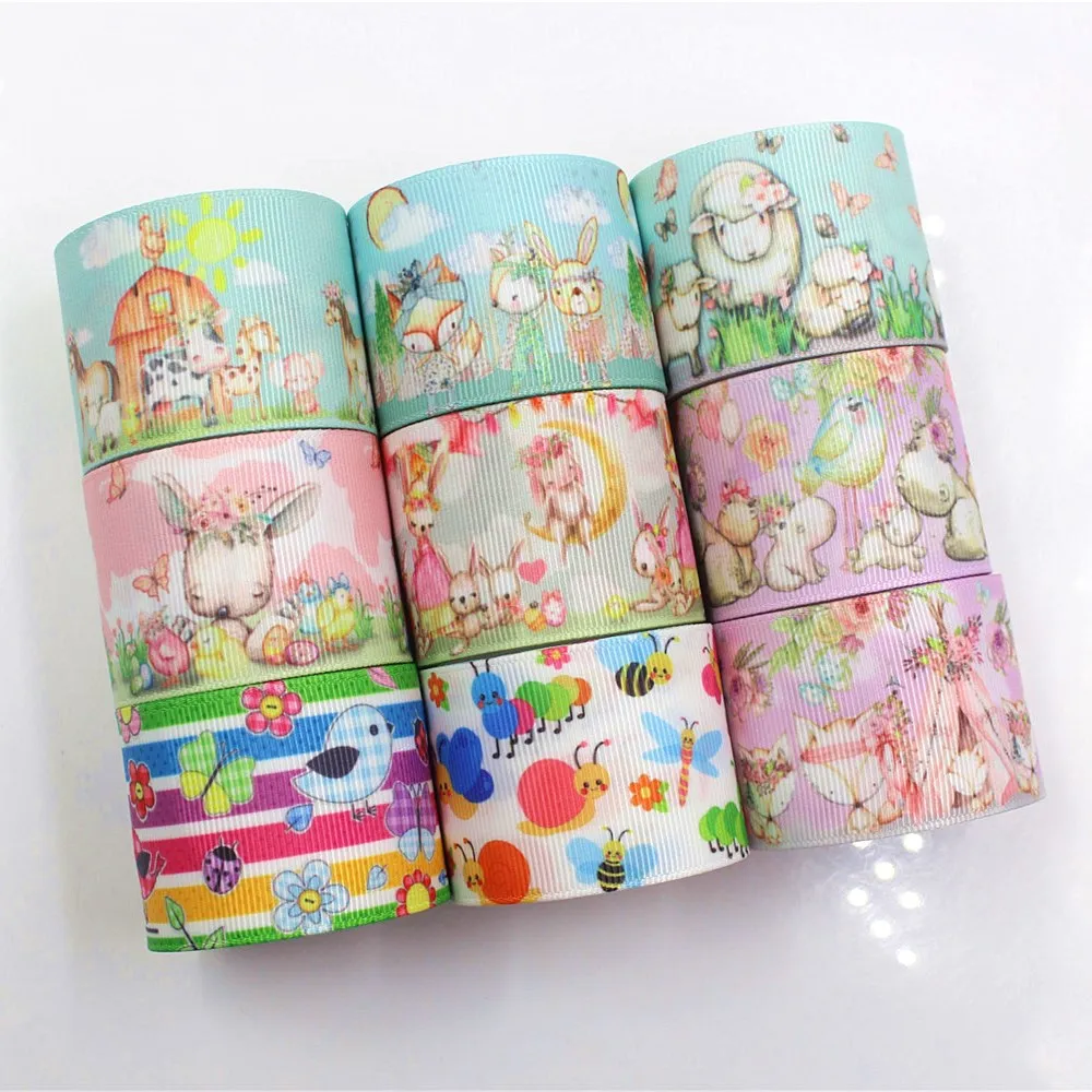 1 1/2 дюйма 10 ярдов Мультяшные милые ленты в рубчик с принтом животных аксессуары и