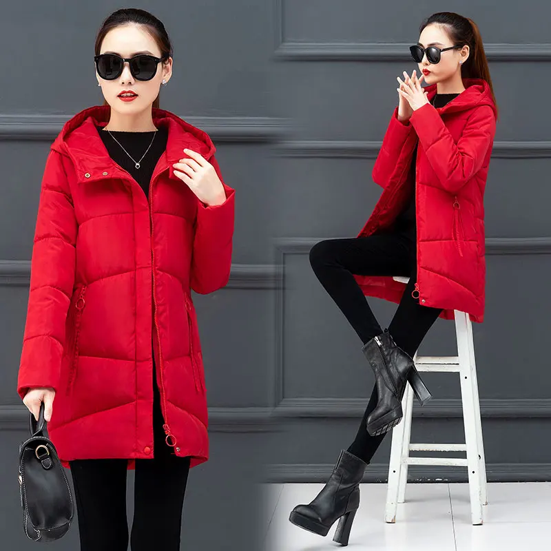 Негабаритных капюшоном зимнее пуховое пальто женская куртка теплая уплотненная