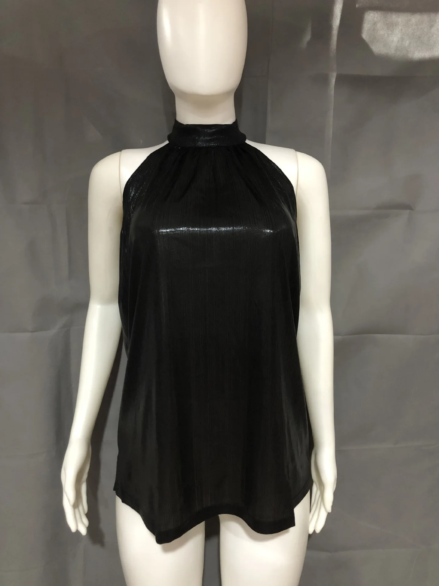 Сексуальный блестящий топ с лямкой на шее женские топы летняя рубашка модный