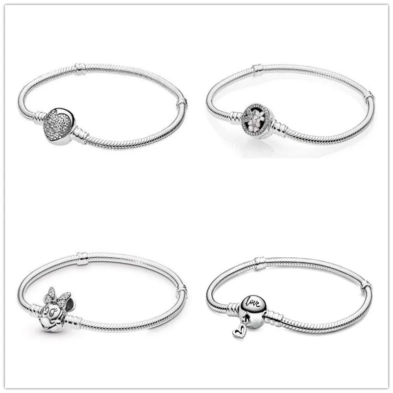 

Claudia 925 Sterling Silver Moments Freehand Heart Clasp Snake Chain Bracelet Bangle Fit Bead Charm Bracelet DIY Fashion Jewelry