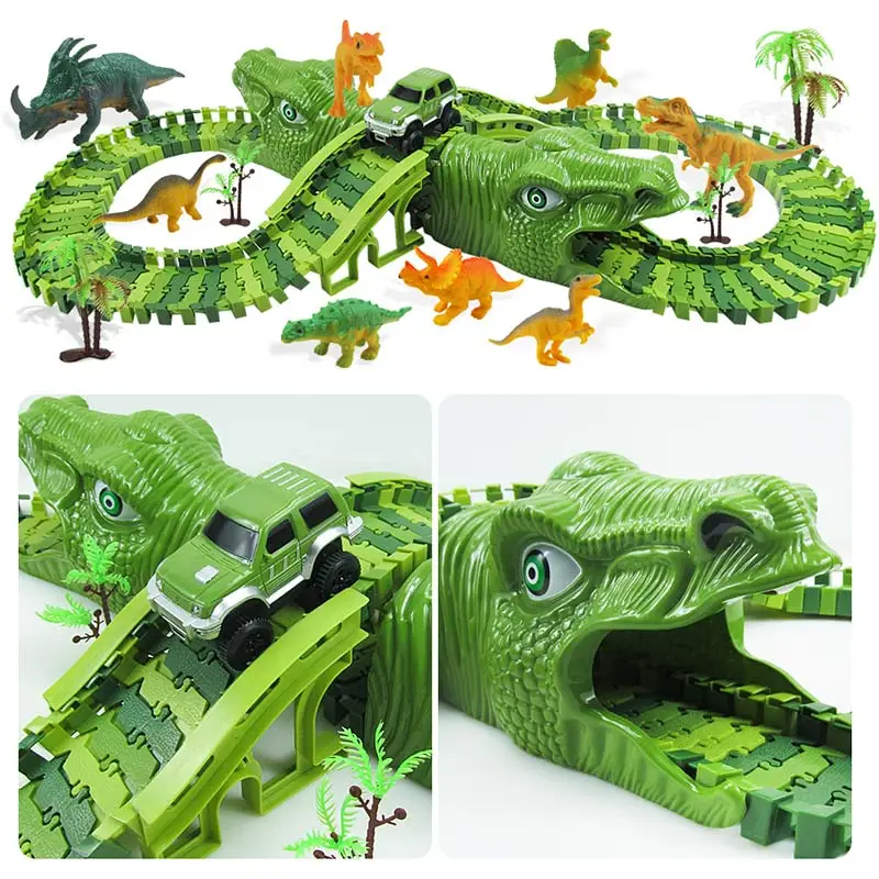 

Dinosaur Race Track Road Railway Magical Racing Track Set Toy Bend Flexible Diecast Vehicle Toys For Children Gifts