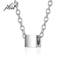unisex 8mm small mini squate charm pendants necklace for men women silver color stainless steel fashion jewelry boyfriend gift