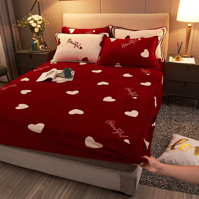 

General Mattress Cover Mink Cashmere Thick Sheet Bed Pillow Cover Winter Fit Sheet Dust Cover Protective Cover