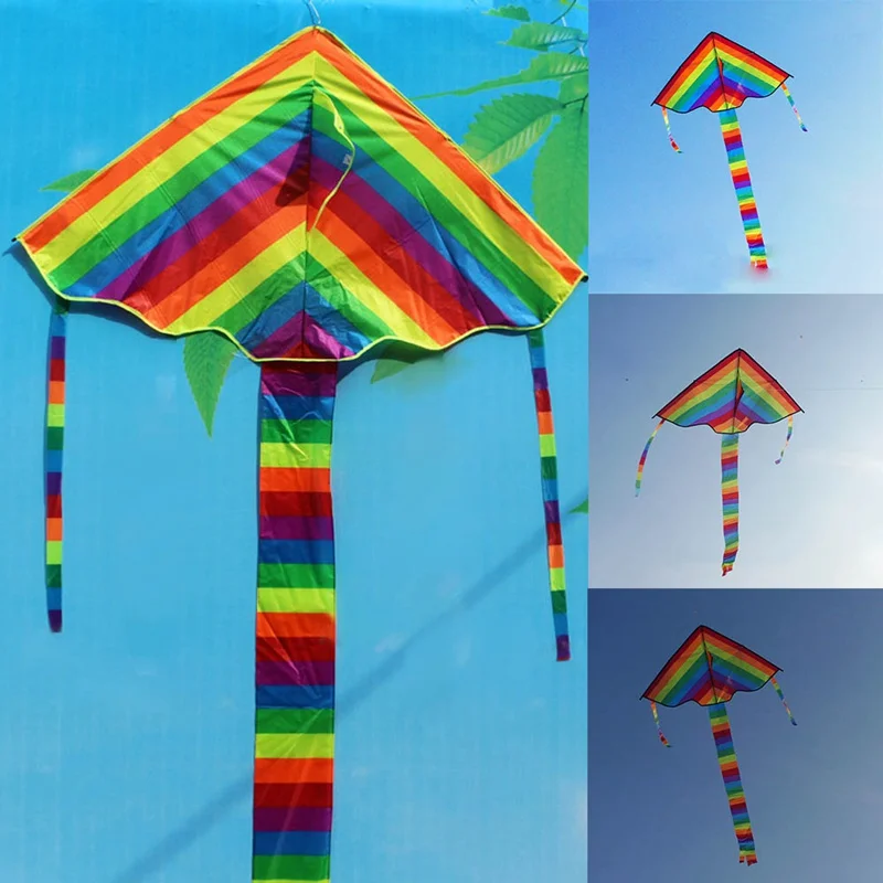 

Colorful Rainbow Kite Long Tail Nylon Outdoor Kites Flying Toys For Children Kids Kite Surf With Kite Line High Quality
