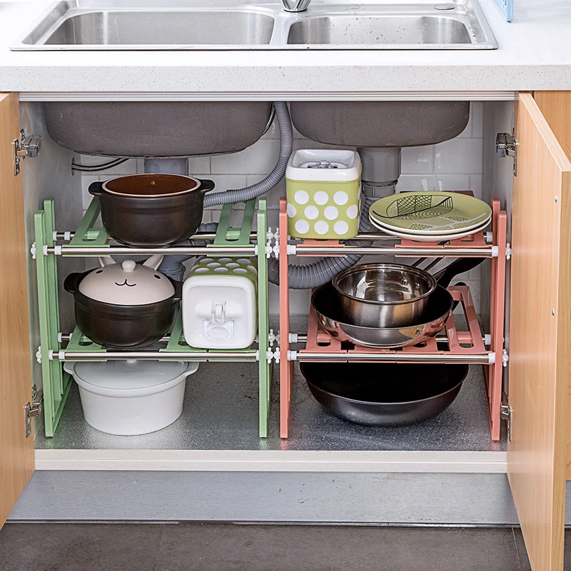 

Home Closet Organizer Storage Shelf for Kitchen Rack Telescopic shelf under the sink Floor storage rack Pot rack Bowl rack
