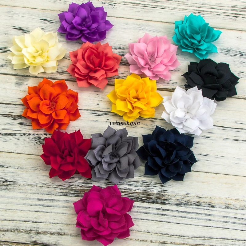 

10pcs/lot 3.6" 13Colors Hair Clips Double-Layer Lotus Flowers For Kids Hair Accessories Winter Fabric Flowers For Headbands