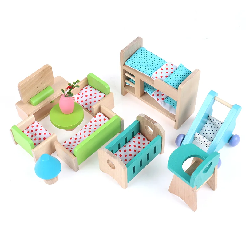 

Деревянная мебель для кукольного домика, миниатюрные куклы 1:12 для детей, игрушки, развивающая кукольная мебель