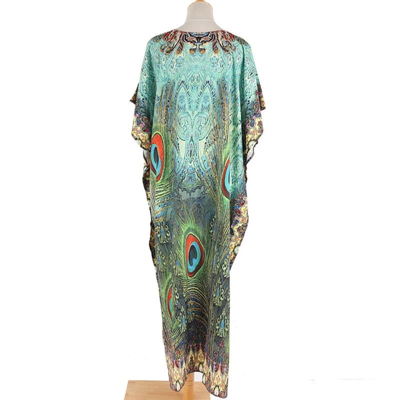 

2021 New Women Bikini Cover Up Pullover Printed Beach Pareos Kaftan Long Robe de Plage Beach Dress Tunic V-neck Loose Beachwear