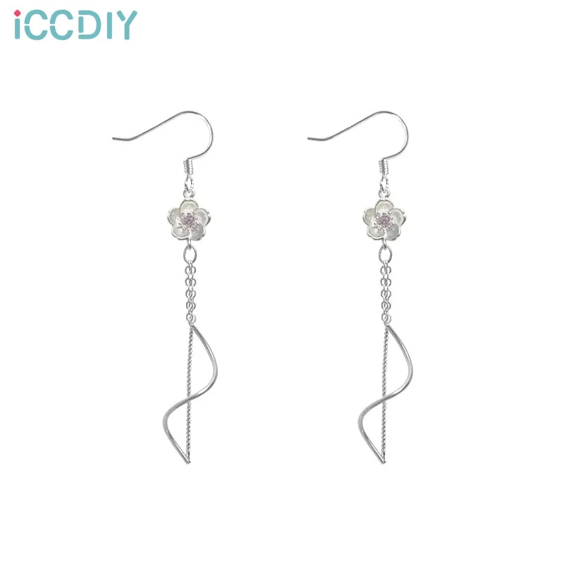 

ICCDIY Flower cherry earrings female Korean temperament long simple tassel wave earrings earrings little fairy Joker earrings