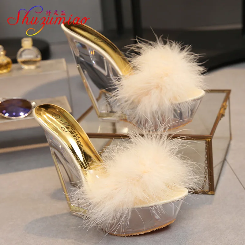 Сандалии на очень высоком каблуке 14 см прозрачные Свадебные и банкетные туфли