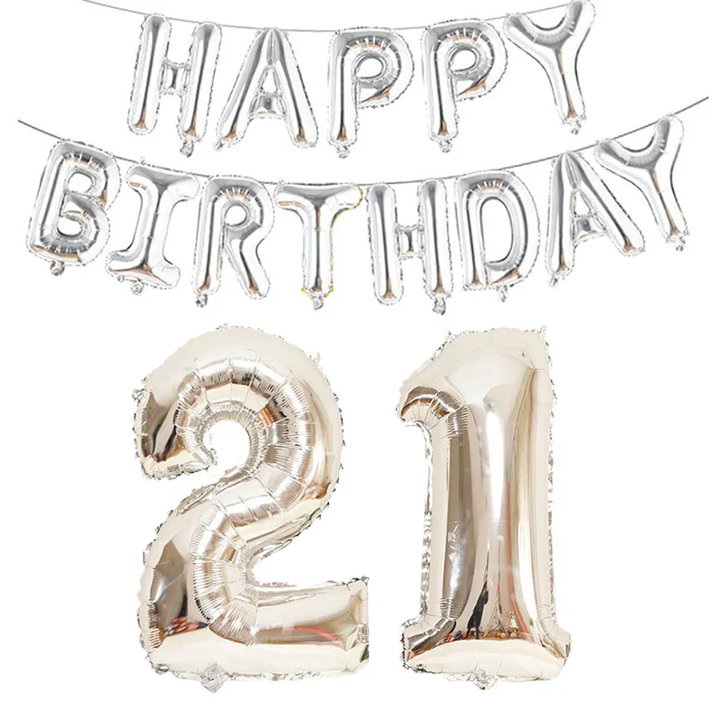 

1set Happy Birthrday Foil Letter Number Balloon 10 15 16 18 21 30 40 50 60 Years Birthday Party Decorations Adult Kids Ballons