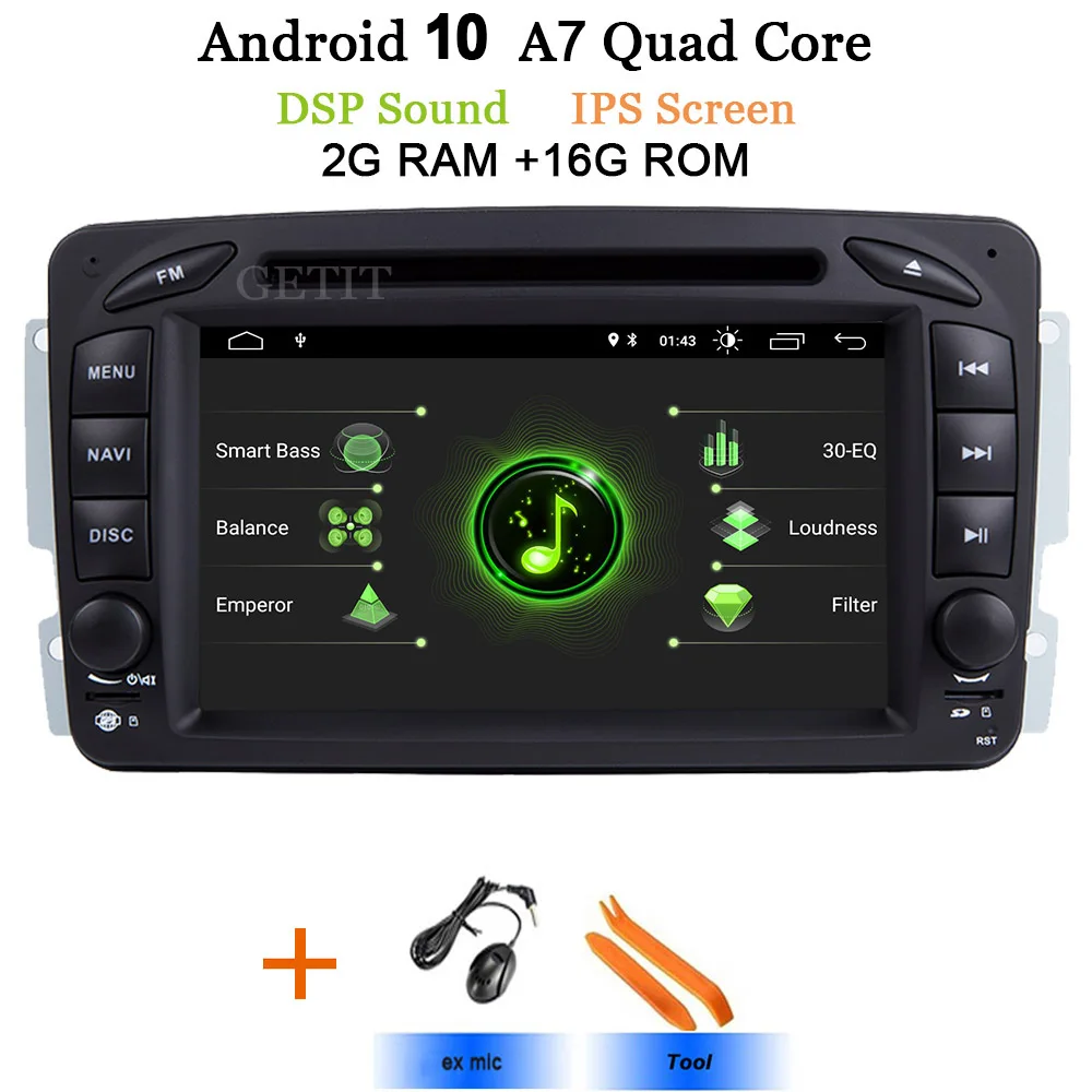 Android 10 стерео радио dvd-плеер для Mercedes Benz/W209/W203/M/ML/W163/Viano/W639/Vito gps Навигация BT wifi Carplay - Цвет: DSP-IPS-2G A7