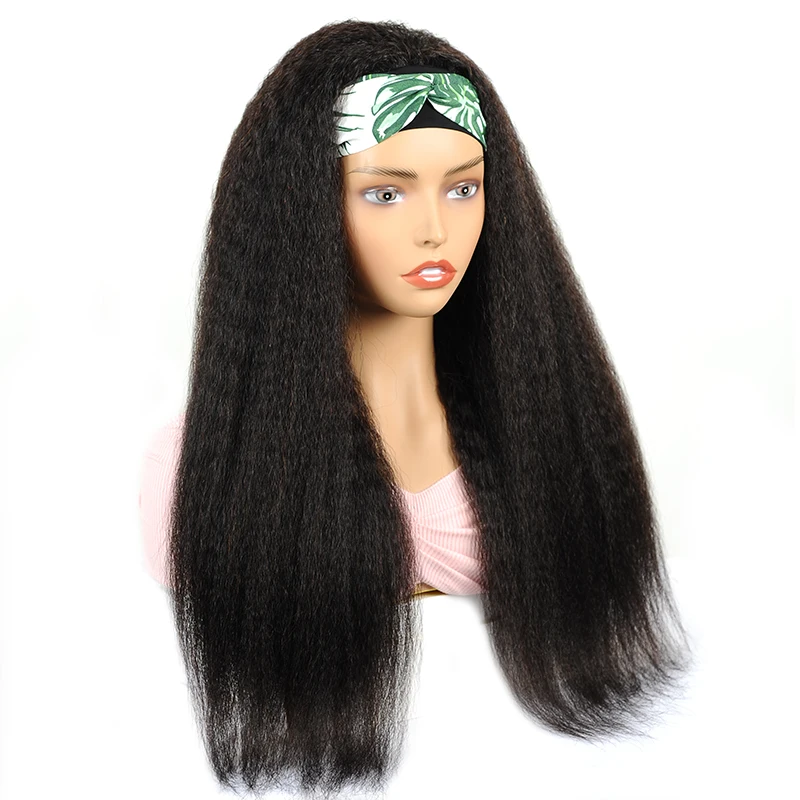 

Yaki Straight Headband Human Hair Wigs For Black Women Peruvian Afro Kinky Straight Wig Remy Glueless Scarf Headbands Wigs 180%