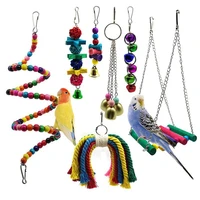 wsfs hot bird parrot toys 7 packs bird swing chewing hanging perches with bells for pet parrot lovebird howl budgie cockatiels