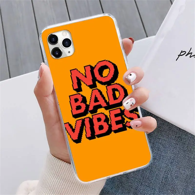 

No Bad Vibes color Text Phone Case For iphone 12 5 5s 5c se 6 6s 7 8 plus x xs xr 11 pro max mini