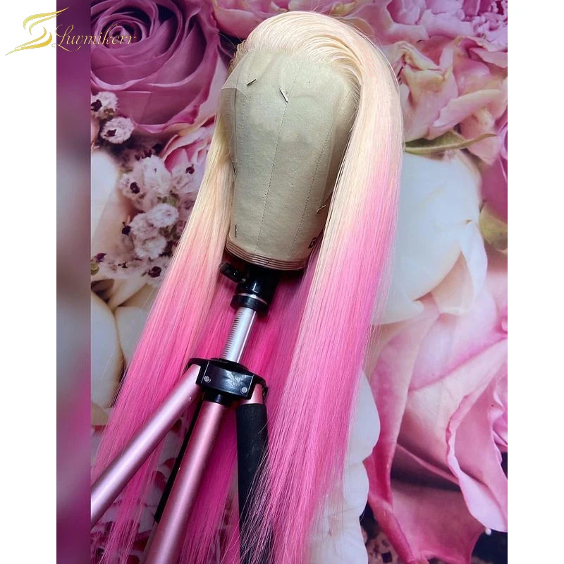 

Long Straight Pink 613 Blonde Colored Lace Wig HD Transparent Preplucked Ombre Natural Real Human Hair Wigs For Black Women Full