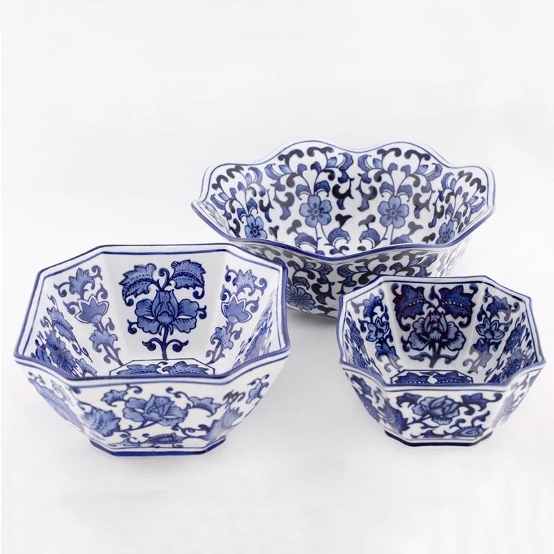 Винтажная сине белая сервировочная чаша для искусственных чаш декоративные