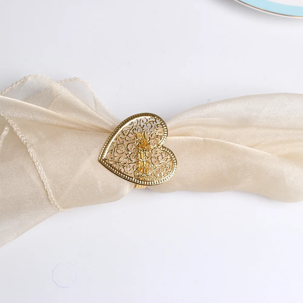 

6PCS/heart-shaped napkin ring peach heart napkin buckle Valentine's day table accessories golden love napkin ring