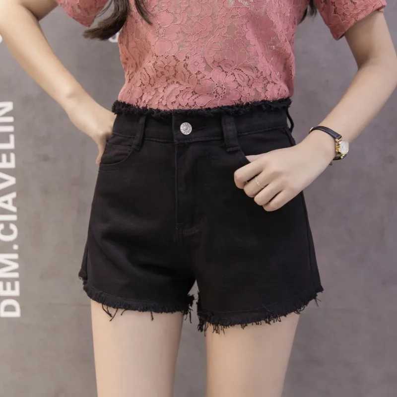 Women Hot Tassel Denim Shorts Female Summer High Waist Solid Vintage Jeans Feminino Casual White Blue Black Short Jean | Женская одежда