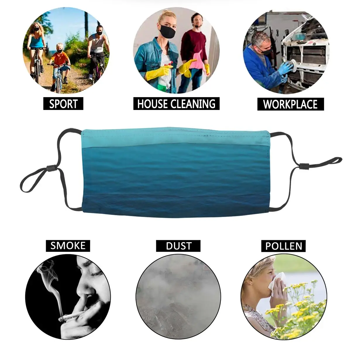 

Deep Blue Reusable Mouth Face Mask Sea Ocean Waves Anti Haze Dustproof Mask Protection Mask Respirator Mouth Muffle