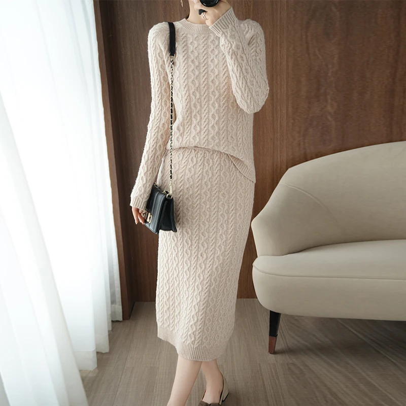 adishree woman winter 100% Cashmere sweaters autumn Pullovers Women's Sets knitted High Quality Warm Female Dresses tops