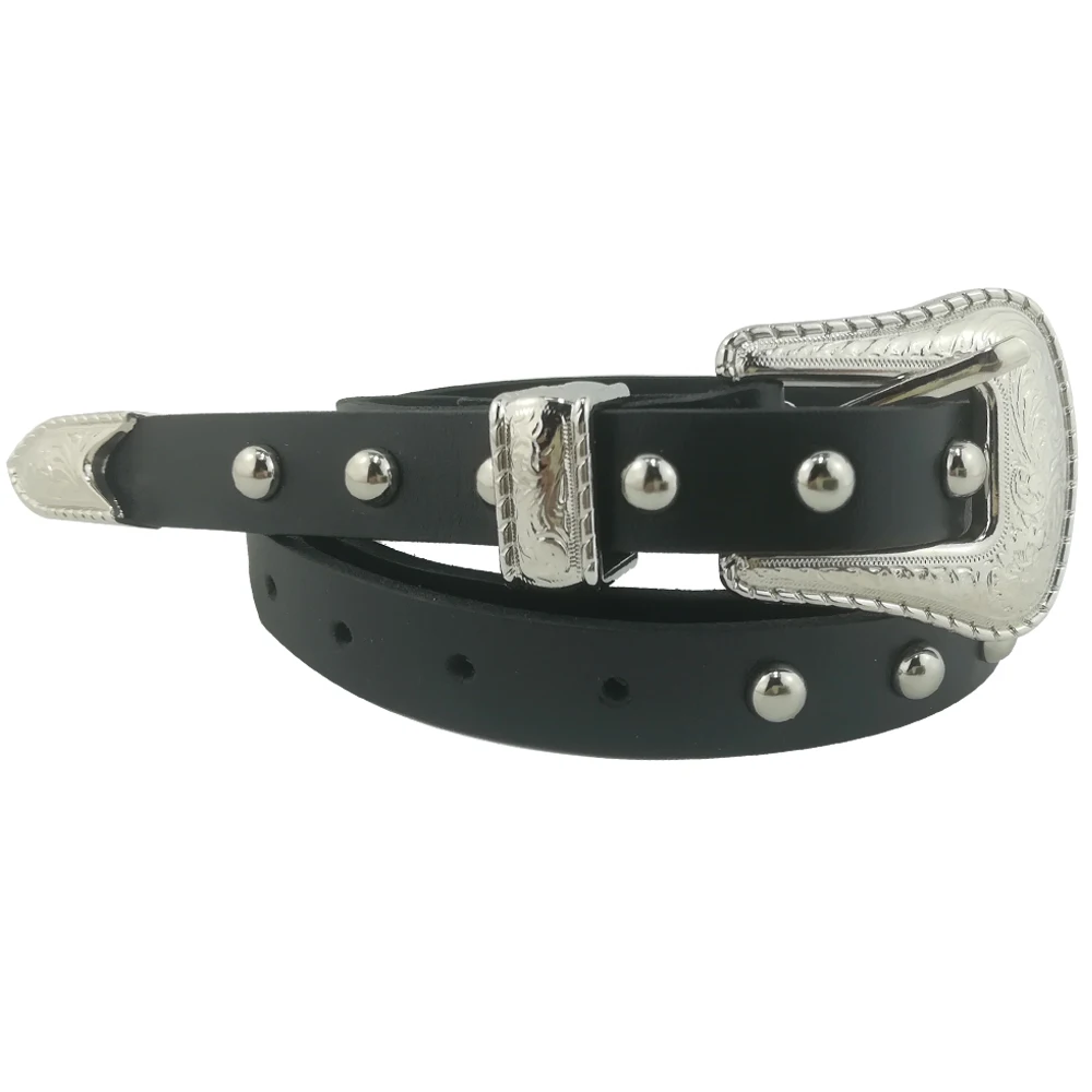 Узкий пояс из натуральной кожи в ковбойском стиле с бирюзовым камнем/серебристым