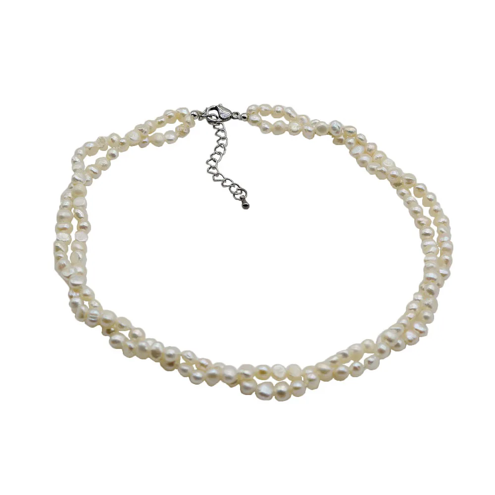 

SAUDADE, fashion pearl necklace, small white natural baroque pearls, 2 rows of necklaces, twisted, ladies gift jewelry