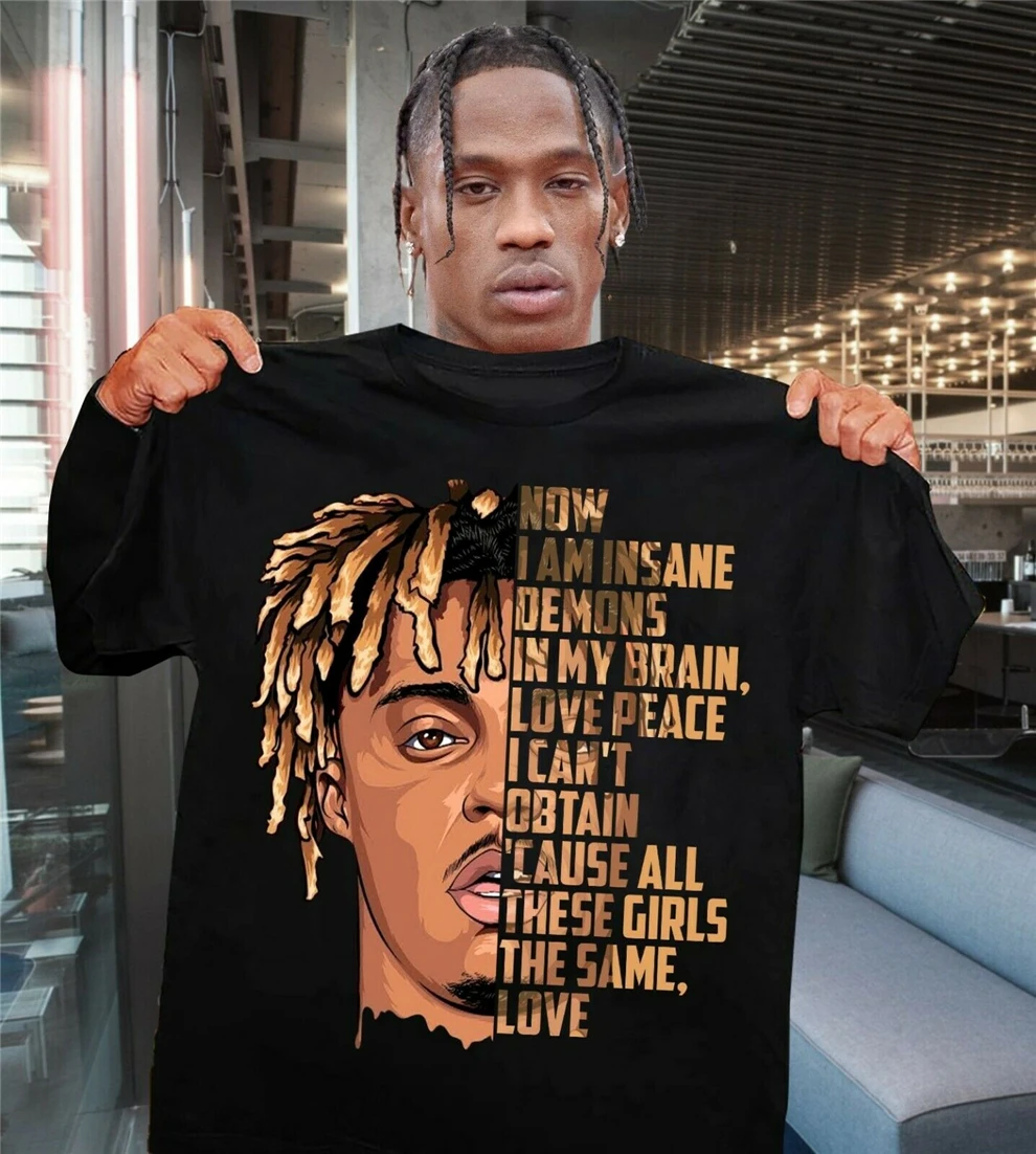 Лучшая футболка с надписью Juice Wrld Now I Am Insane All This Girls одинаковая Love Black Свободный Топ