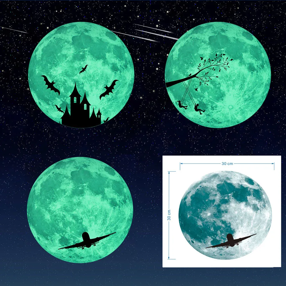 30 см Световой Луна 3D стены Стикеры для детской комнаты гостиная спальня