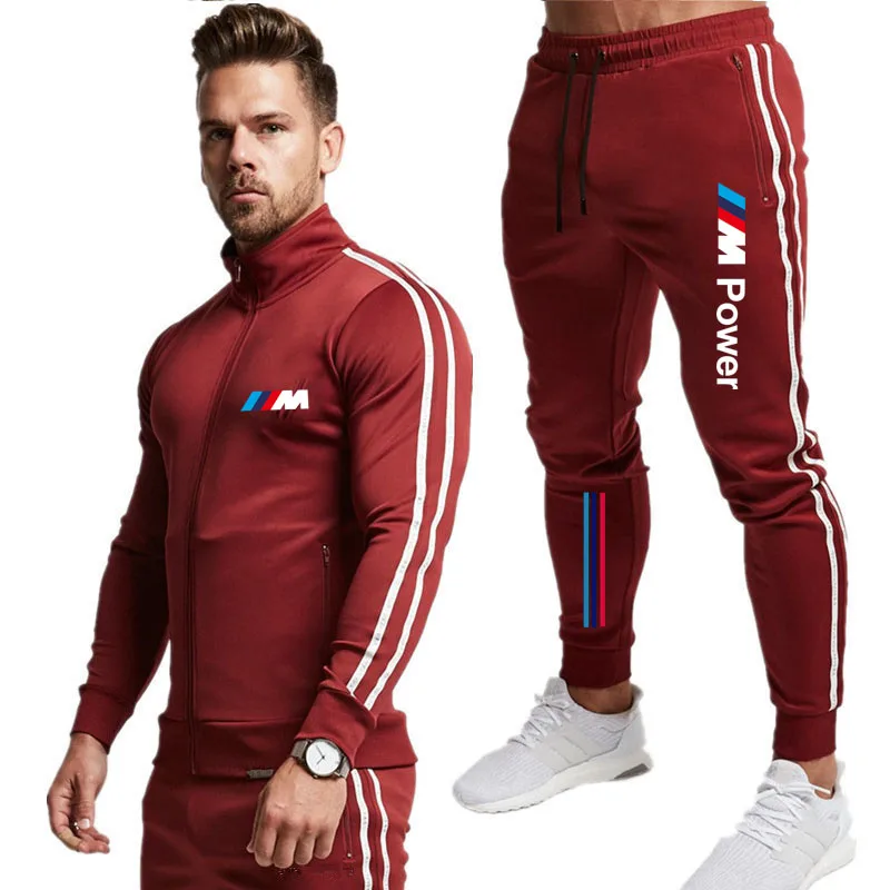 

Men Casual Sets 2021 Autumn New BMW M Splice Jogger Tracksuit Zipper Hoodies+Pants 2PC Sets Men's Sportswear Sport Suit Clothing
