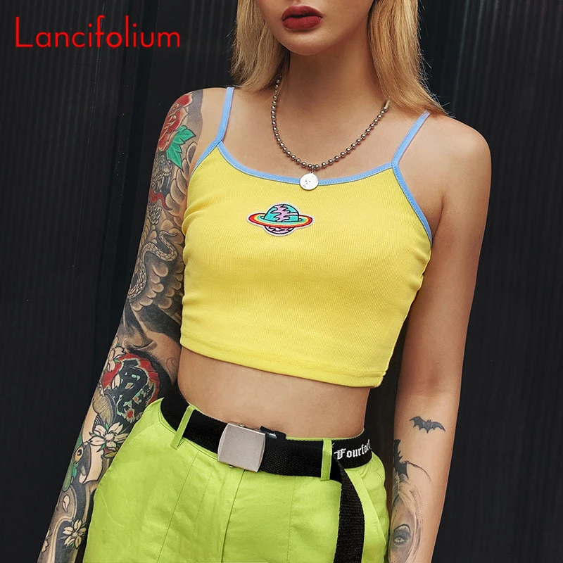 

2021 Summer Y2k 90S Aesthetic Sexy Knit Camisole Tank Embroidery Contrast Patchwork Corset Crop Top Bustier Tube Cute Cami Women