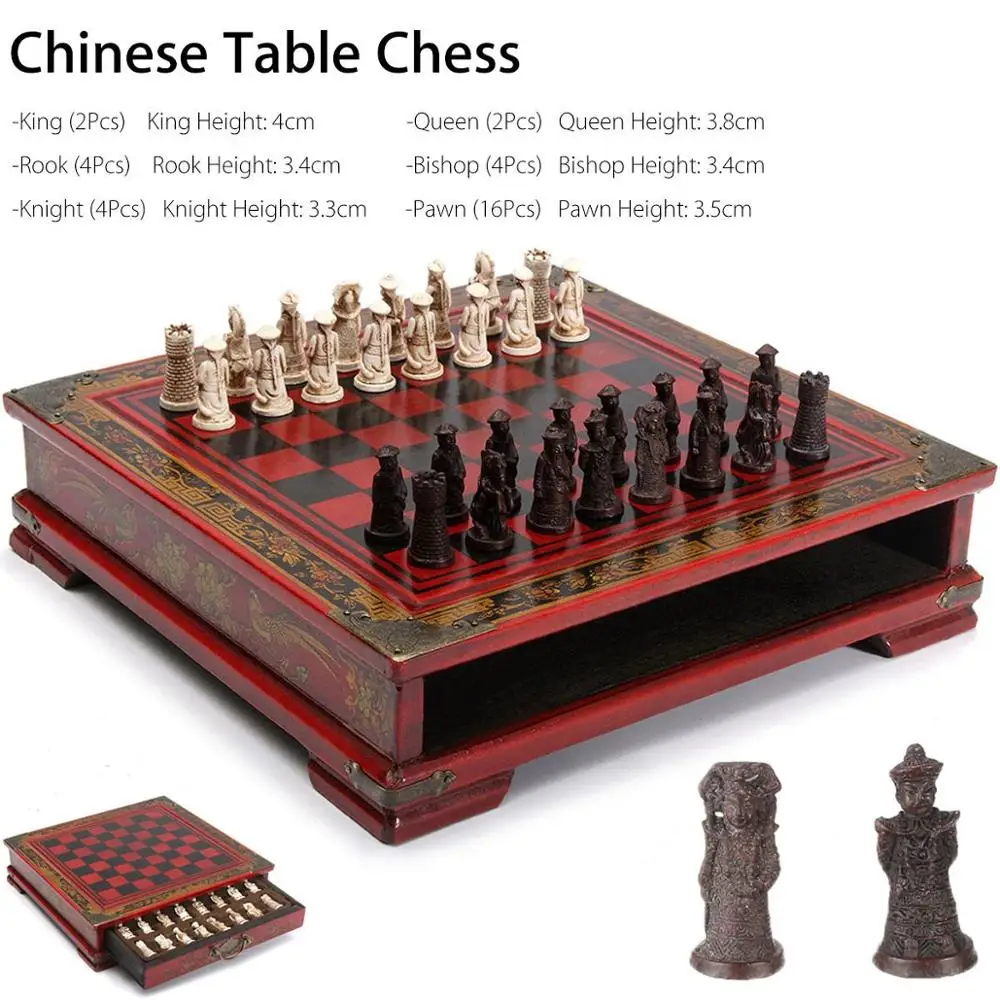 32Pcs/Set Wooden Table Chess Chinese Games Resin Chessman Christmas Birthday Premium Gifts Entertainment Board Game | Спорт и