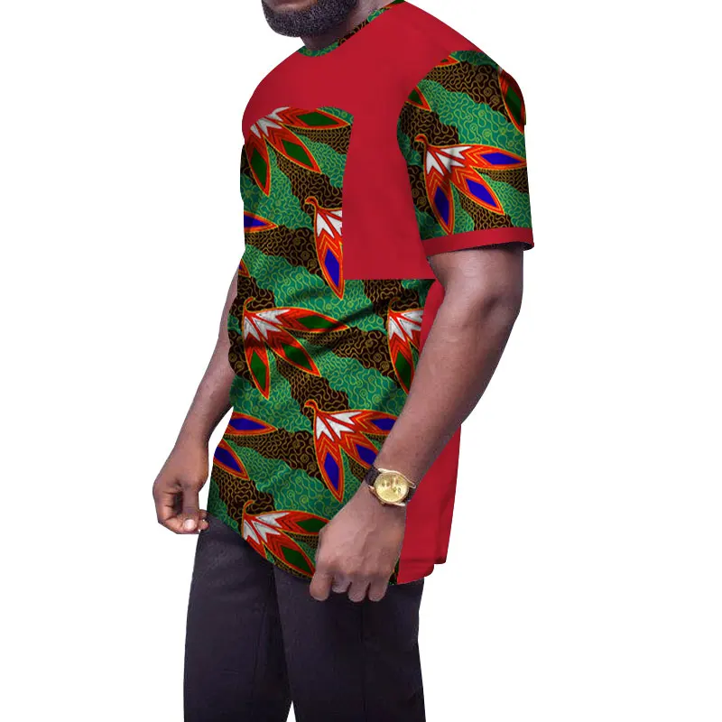 

Fashion Causal Men Shirts Bazin Riche Cotton African Print Patchwork Mens Shirt Traditional African Clothing WYN467