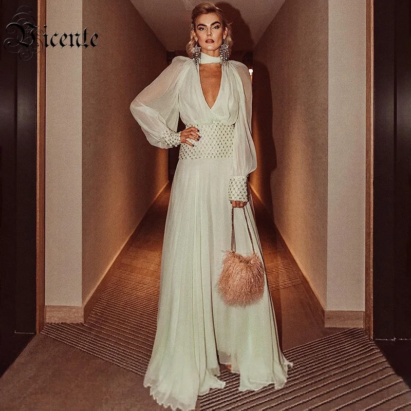 VC 2020 бесплатная доставка новинка шикарное шифоновое платье с длинными рукавами