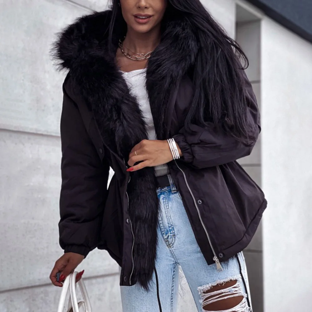 

Женская Стеганая куртка с капюшоном, однотонная утепленная куртка на молнии с длинным рукавом, Осень-зима 2021