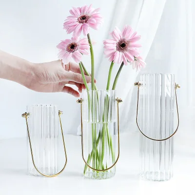 Ваза в скандинавском стиле Ins простой полоску с эффектом металлик прозрачный