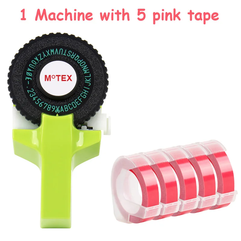 Зеленый цвет MoTex E101 принтер мини DIY Ручная Совместимость для dymo 3D тиснение ручная лента ручная машинка надпись машина - Цвет: machine with 5 pink