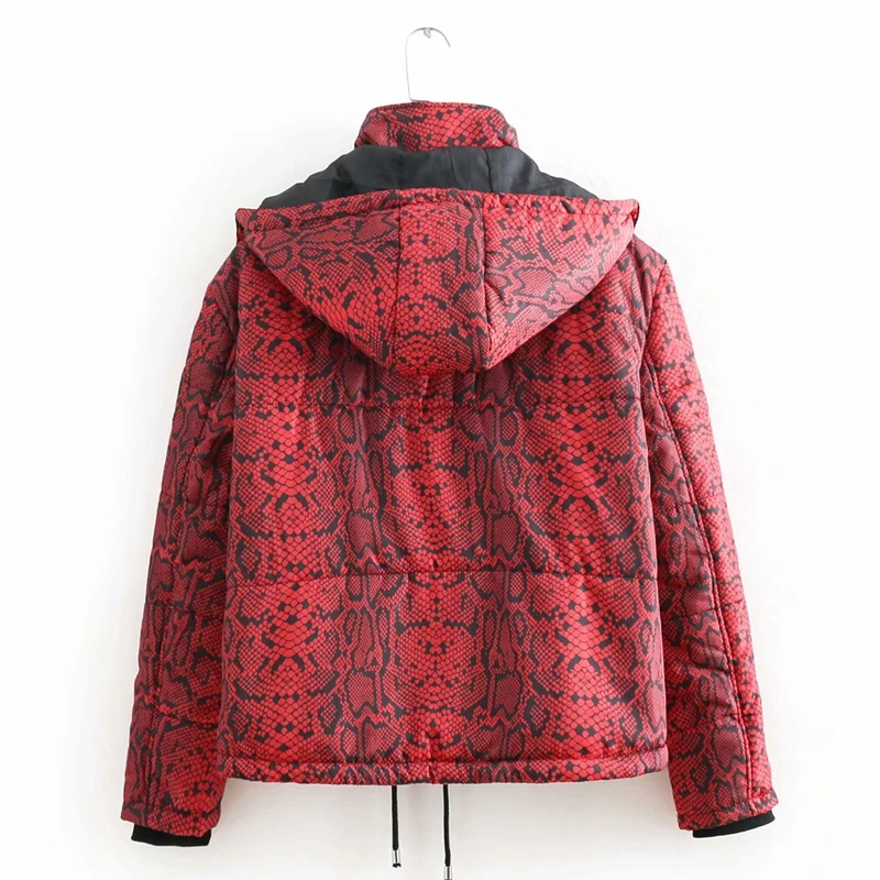 Женские зимние пальто 2019 животный принт змеиной кожи парка теплое Стеганое парки
