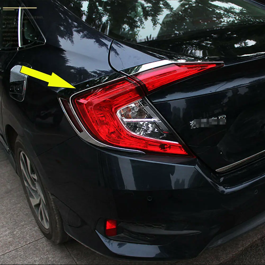 

Chrome Tail Light Lamp Cover Trim For Honda Civic 10th 2016 2017 2018 4PCS
