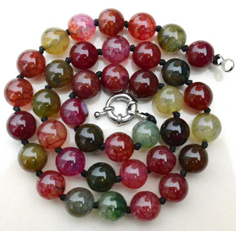 

10 мм Natursl смешанные цвета вен Дракон Агат круглое ожерелье из драгоценных камней и бисера 18''